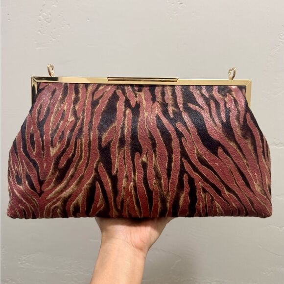 Tiger Stripes Hair-on Cowhide Handmade Unique Folding Kisslock Handbag/Multi Use - Picture 12 of 16